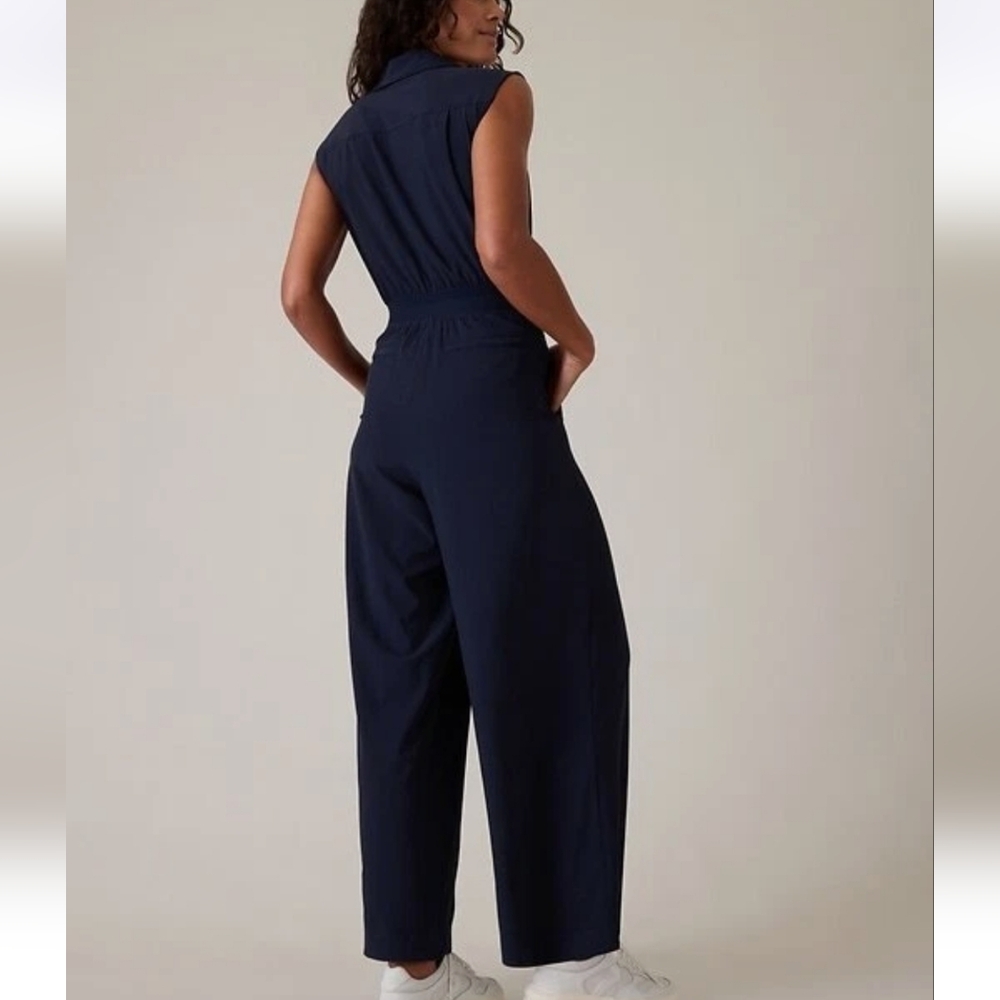New Athleta Brooklyn Heights Wide Leg Jumpsuit Size 14 Tall Navy - Picture 2 of 8